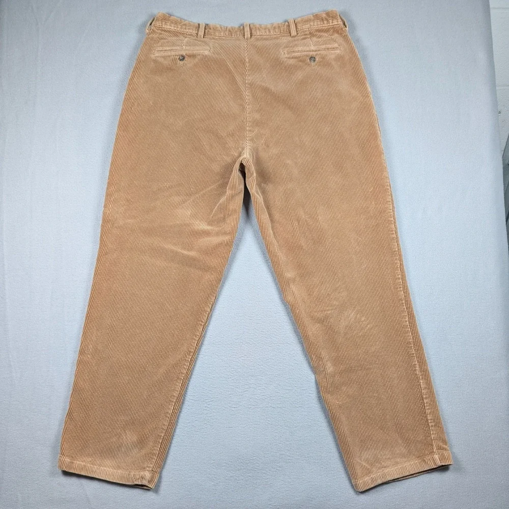 Vintage‎ Polo Ralph Lauren Andrew Pants Men 38x32 Tan Corduroy Pleated Trousers